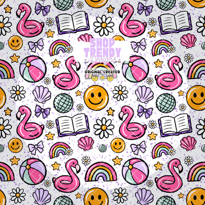 Bookish Summer Flamingo Seamless Pattern - DIGITAL DOWNLOAD