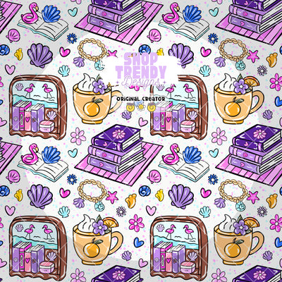 Bookish Summer Flamingo Beach Seamless Pattern - DIGITAL DOWNLOAD