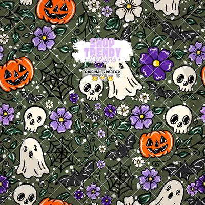 Spooky Floral Ghost Seamless Pattern - DIGITAL DOWNLOAD