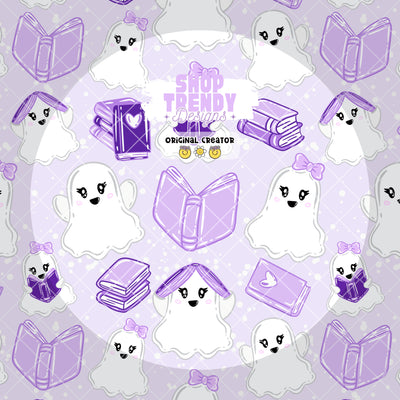 Coquette Bookish Ghostie Halloween Seamless Pattern - DIGITAL DOWNLOAD