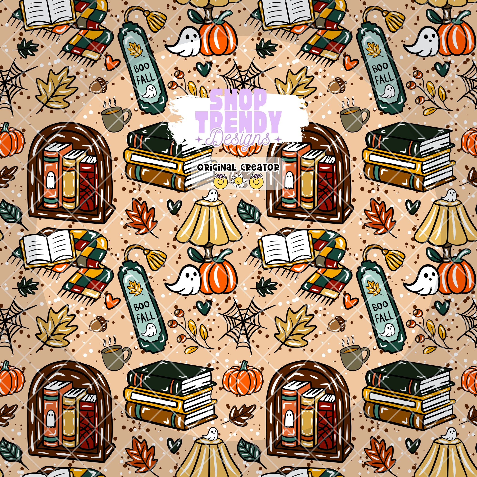 Bookish Boo Fall Halloween Seamless Pattern - DIGITAL DOWNLOAD