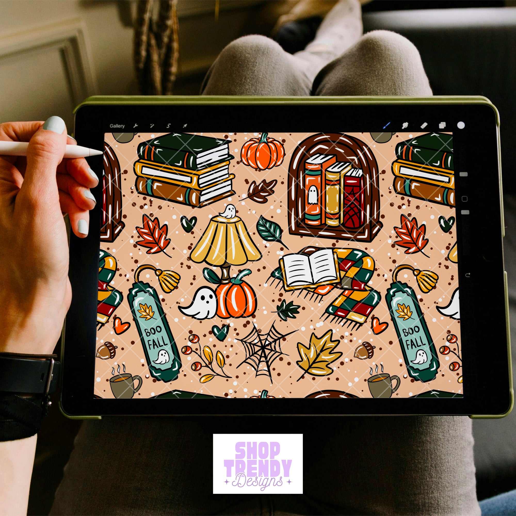 Bookish Boo Fall Halloween Seamless Pattern - DIGITAL DOWNLOAD