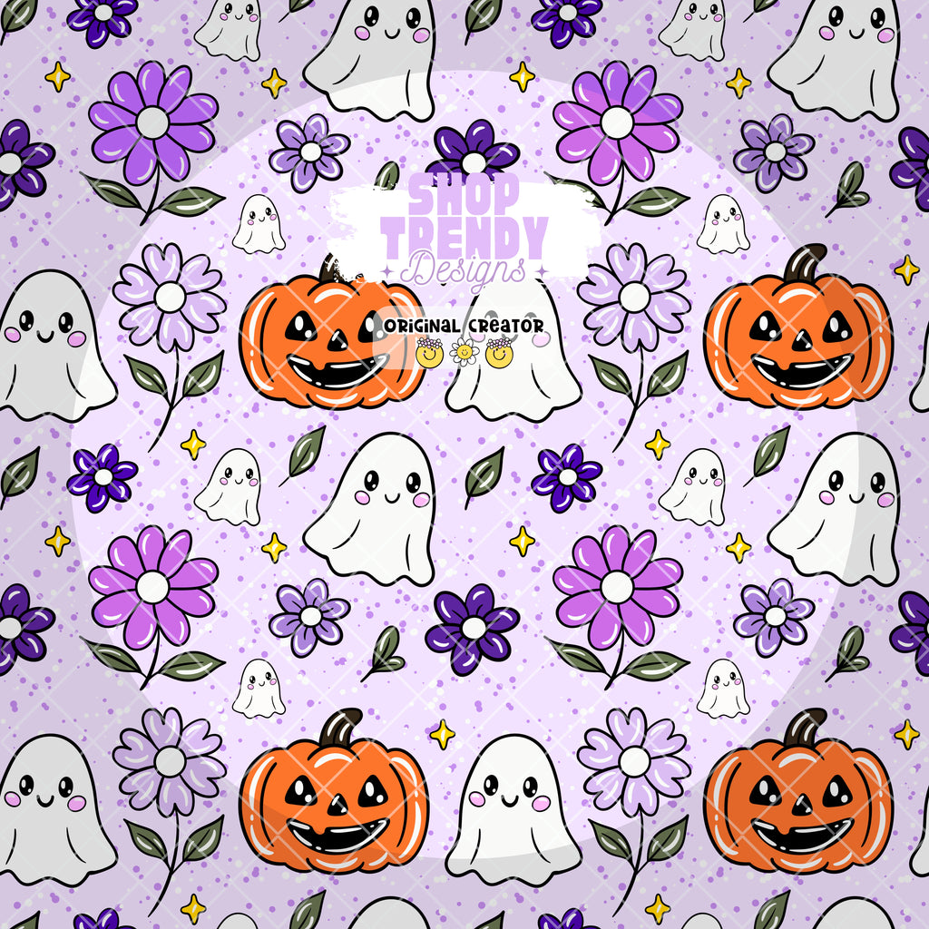 Spooky Floral Ghost Seamless Pattern - DIGITAL DOWNLOAD