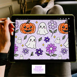 Spooky Floral Ghost Seamless Pattern - DIGITAL DOWNLOAD