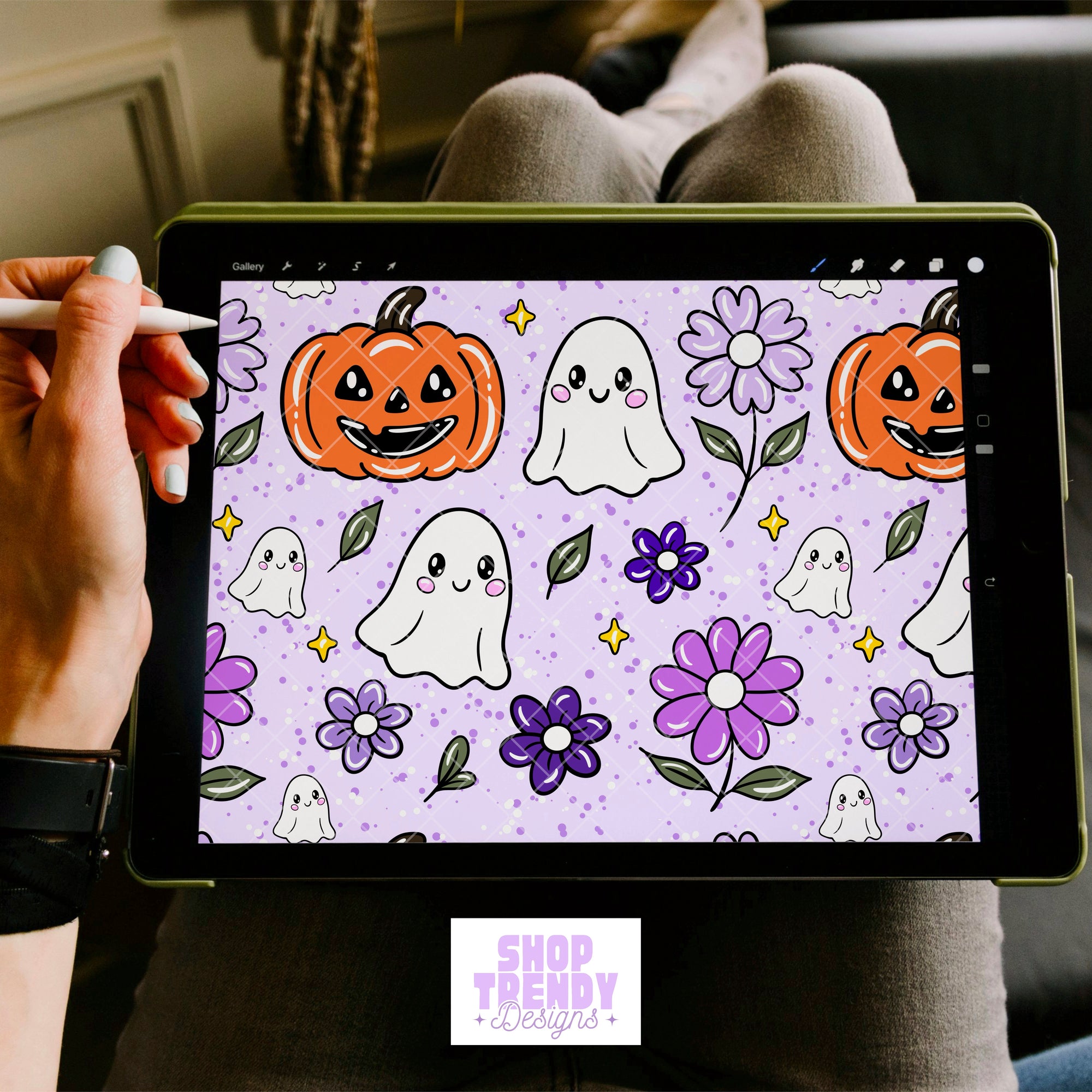 Spooky Floral Ghost Seamless Pattern - DIGITAL DOWNLOAD