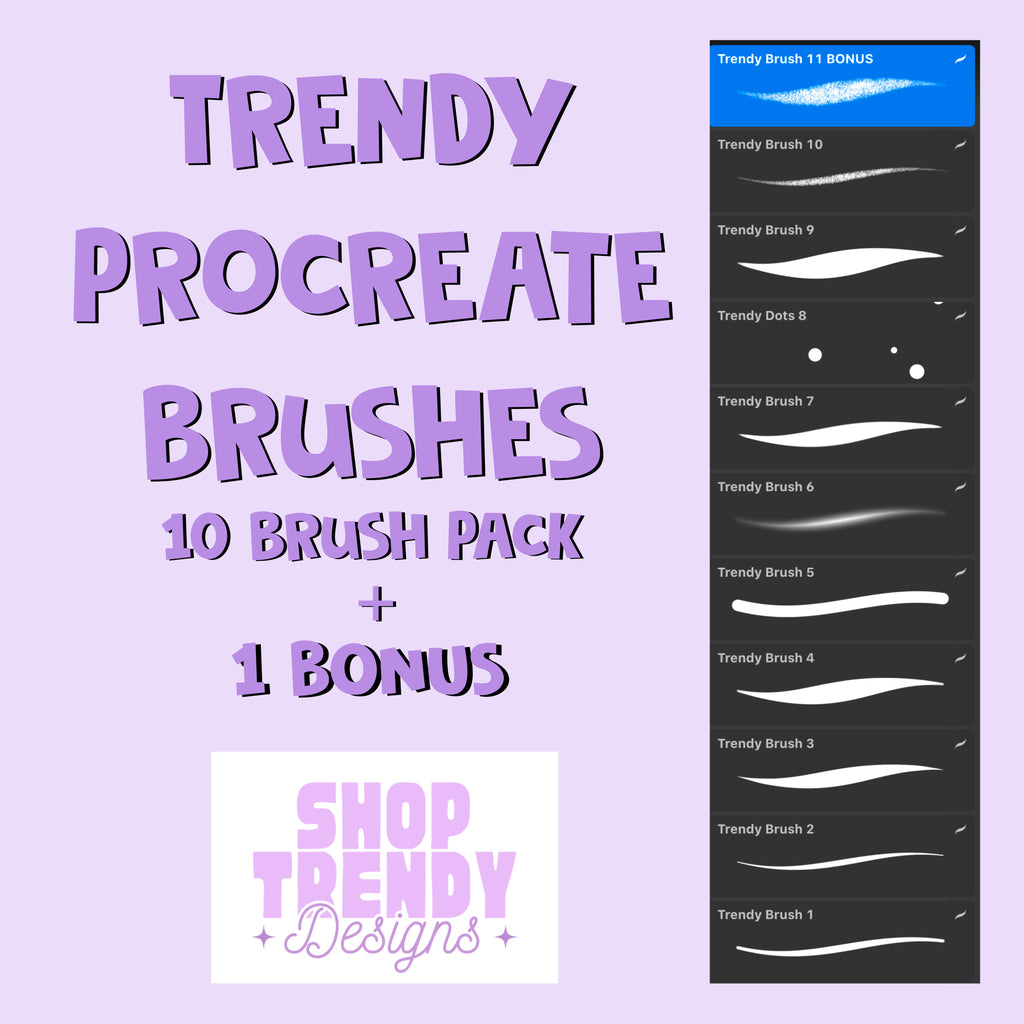10 Trendy Procreate Brush Set - DIGITAL DOWNLOAD - PROCREATE ONLY
