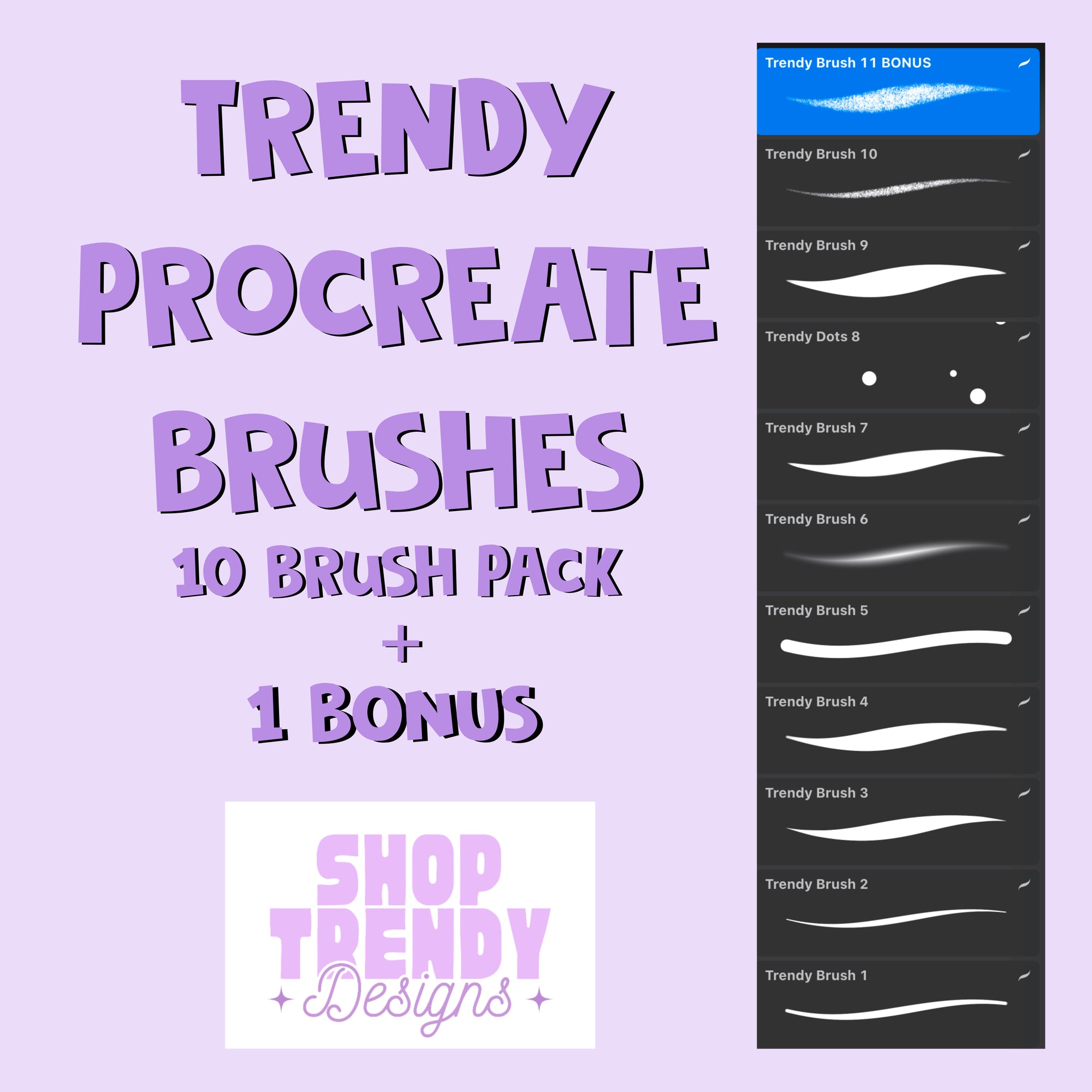 10 Trendy Procreate Brush Set - DIGITAL DOWNLOAD - PROCREATE ONLY